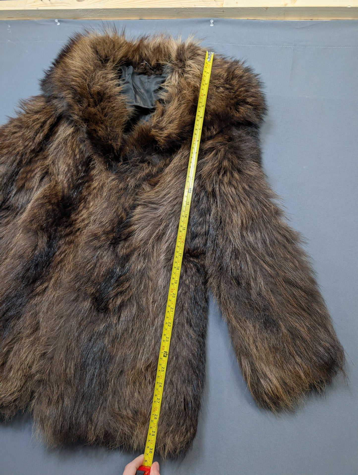 Brown faux fur coat with hood, like new