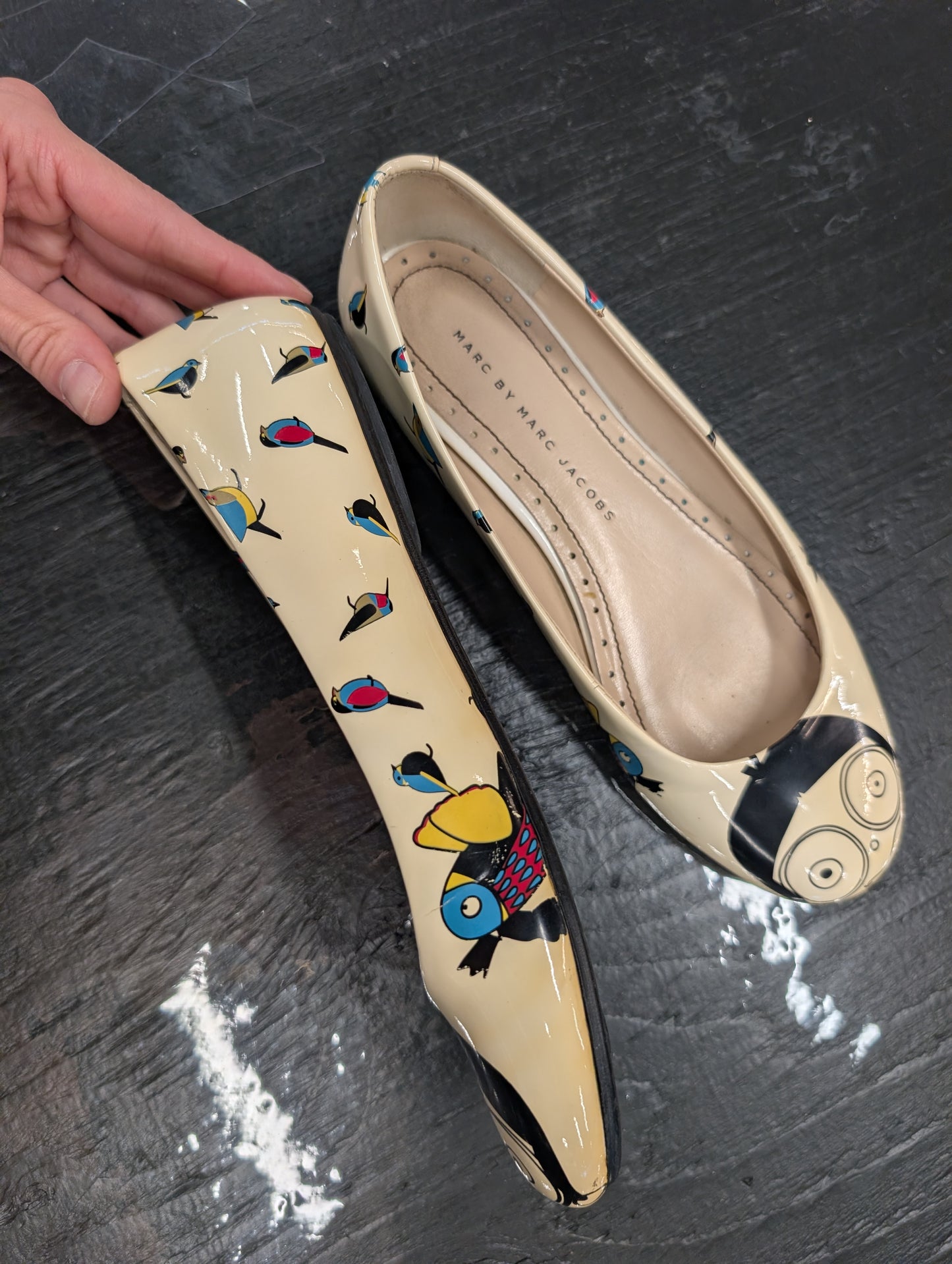 Marc by Marc Jacobs Cream Flats with Cartoon Bird Print