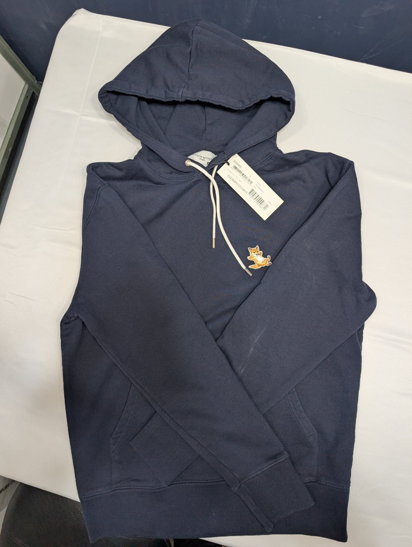 Maison Kitsuné Paris navy blue hoodie with fox patch, new with tags