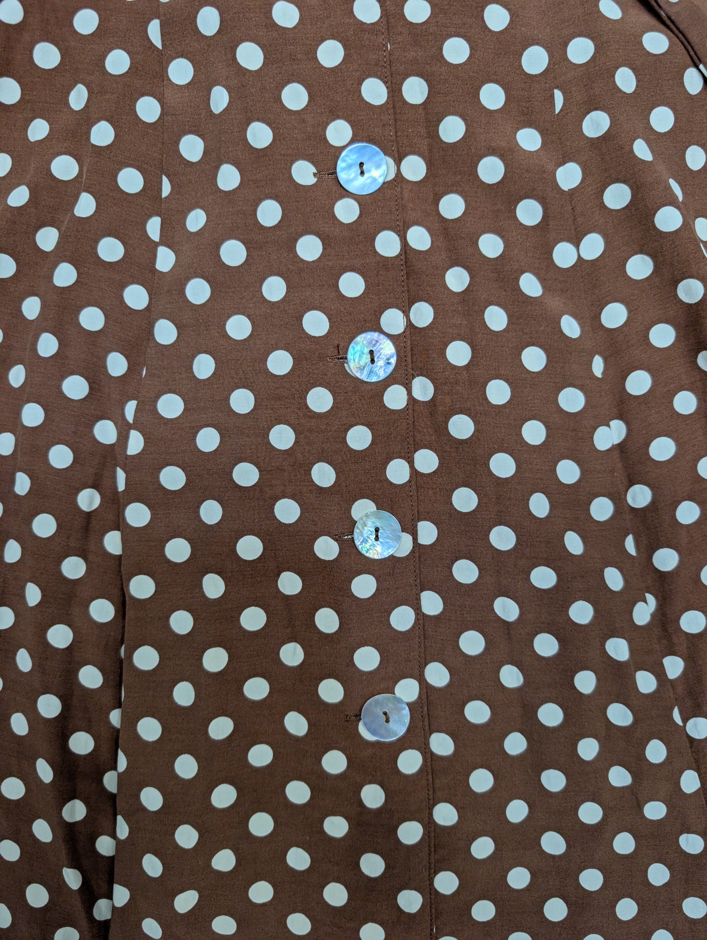 LPA XS Brown Polka Dot Button Front Midi Dress with Tie Waist