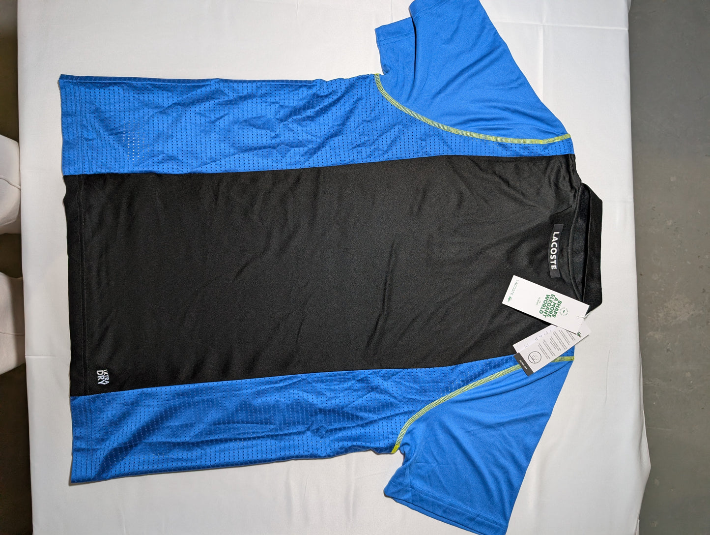 Lacoste Sport men's polo shirt, blue and black, size L