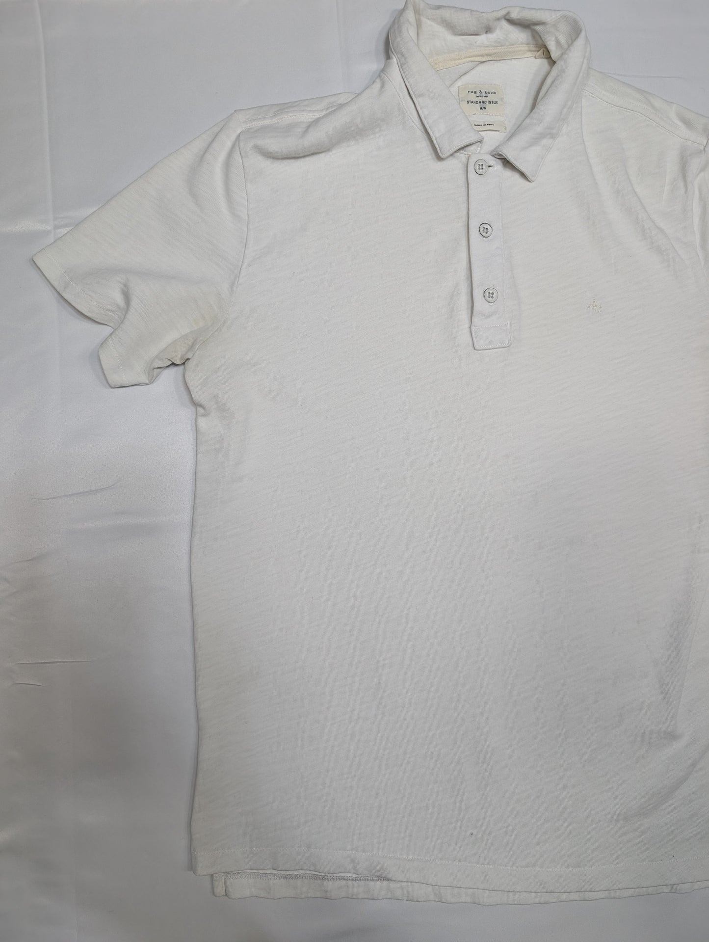 White short sleeve polo shirt, Rag & Bone Standard Issue, men's medium