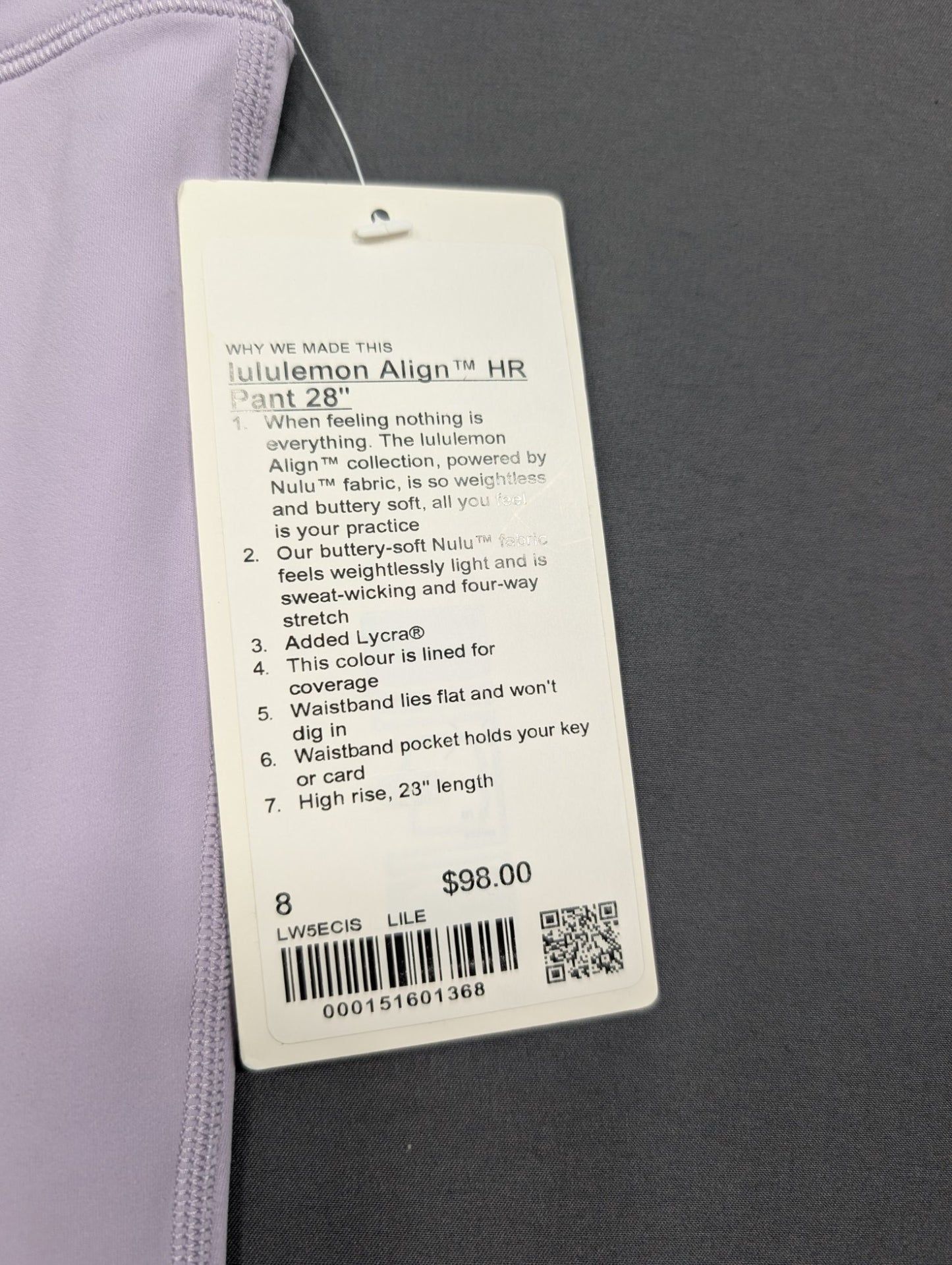 Lululemon Align HR Pant 28" Size 8 Lilac High Rise Leggings NWT
