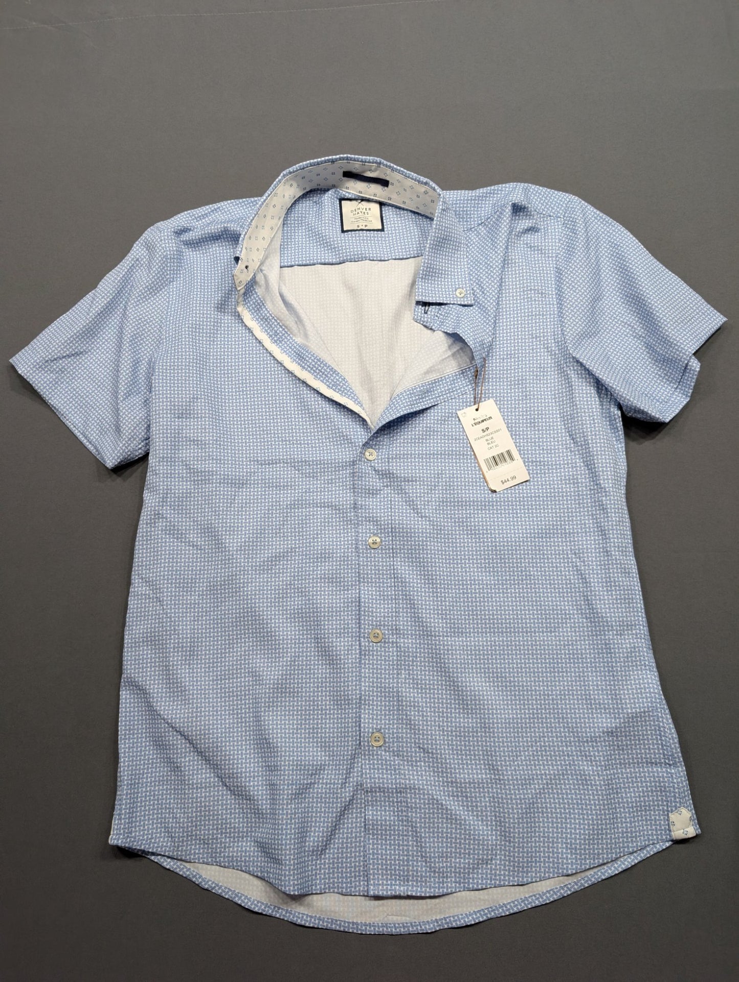 Denver Hayes Modern Fit S/P Short Sleeve Button Shirt Blue