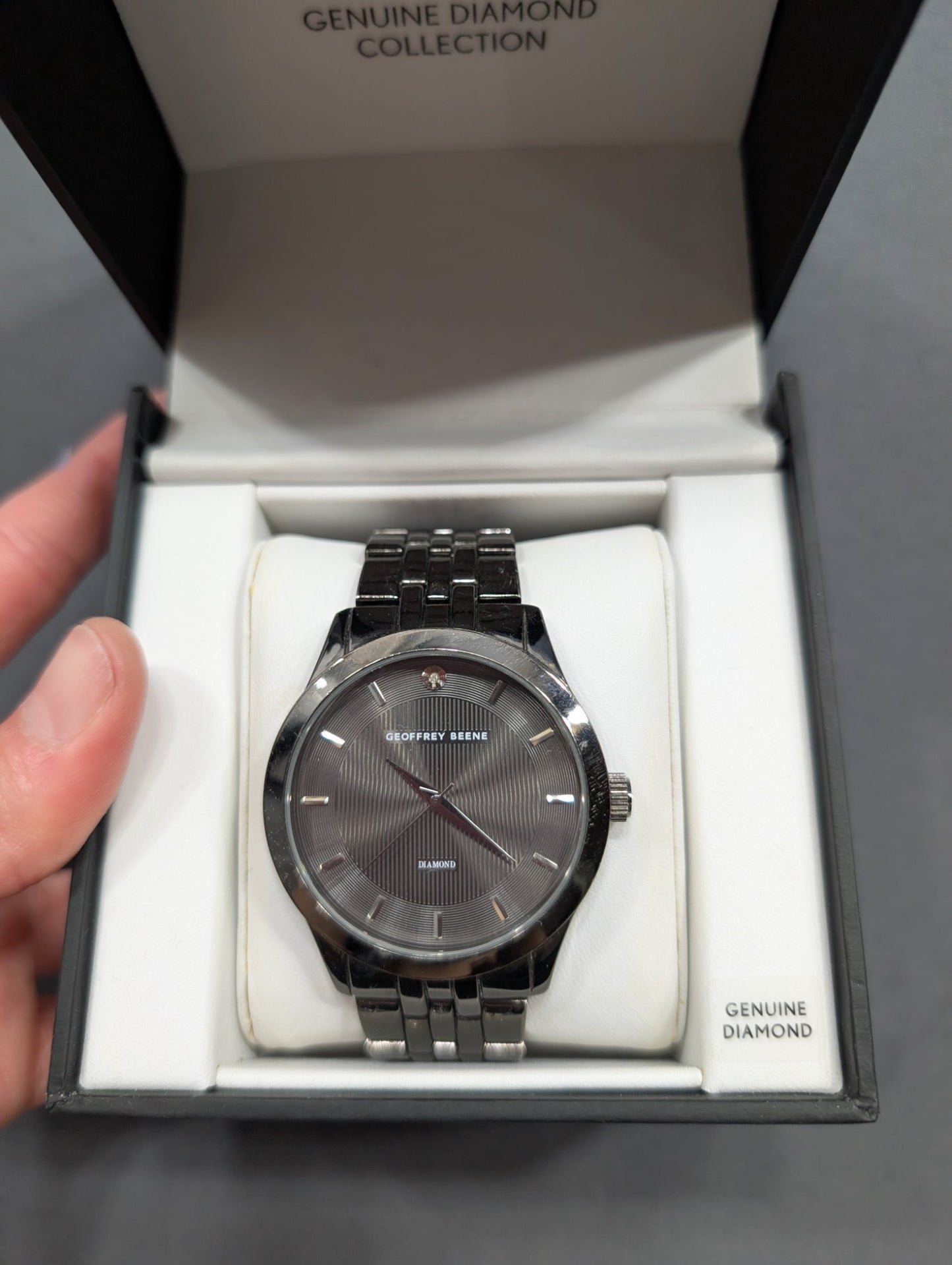 Geoffrey Beene Genuine Diamond Men's Watch Gunmetal Bracelet