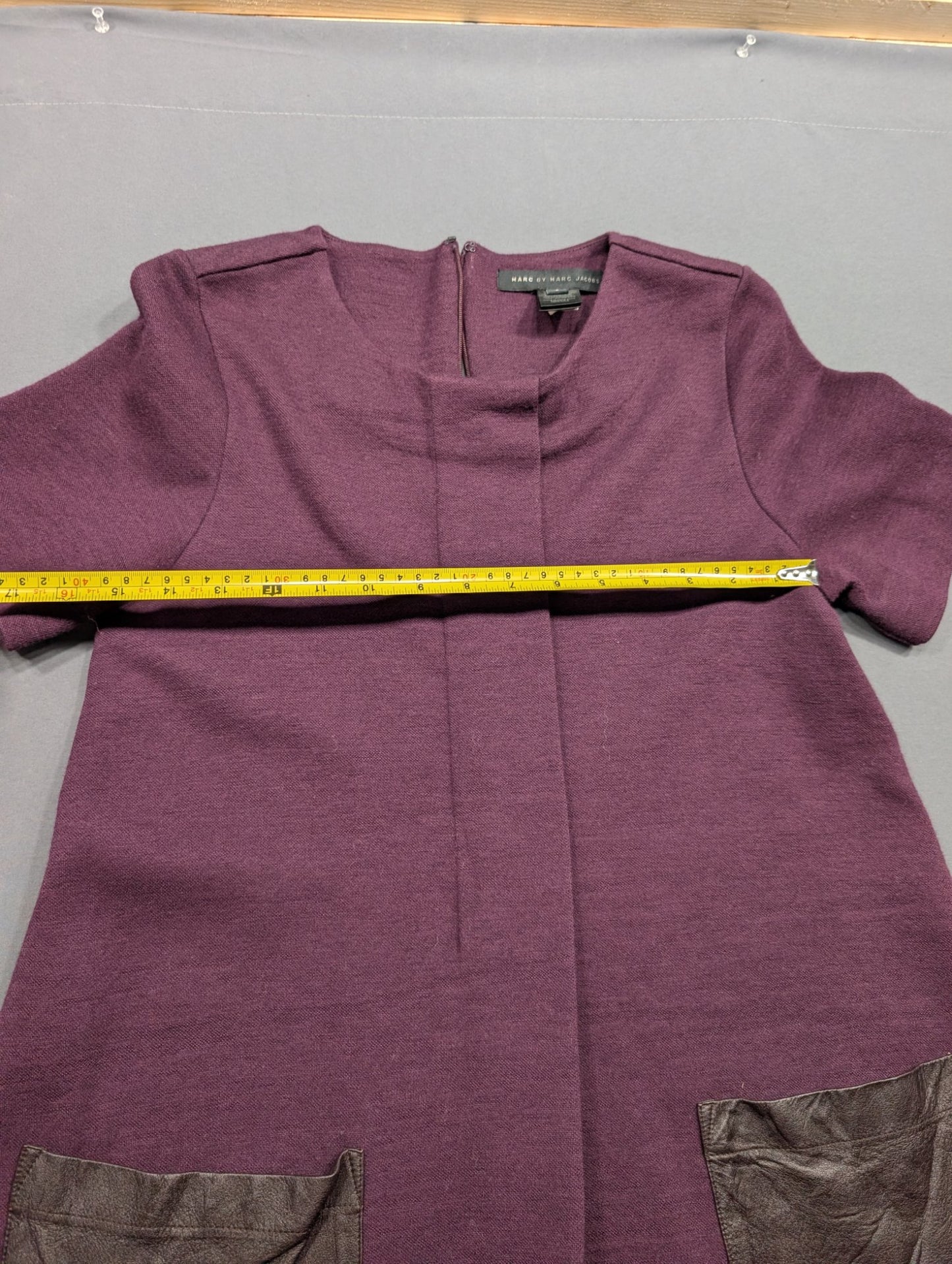 Marc by Marc Jacobs Purple Wool A-Line Dress Leather Pockets S
