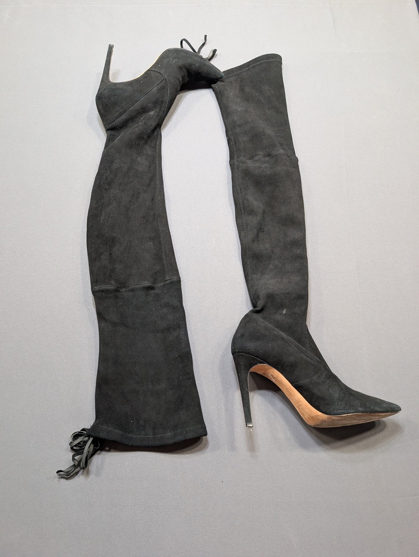 Vero Cuoio Made in Italy Black Suede OTK Over-Knee Stiletto Boot 39.5