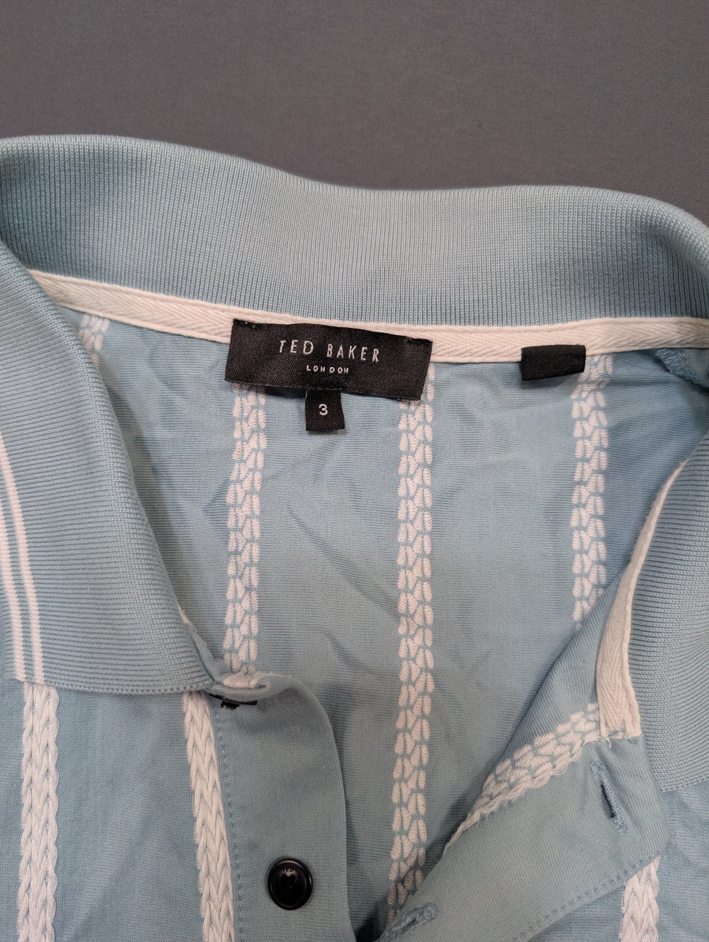 Ted Baker London Men's Striped Polo Shirt Size 3 Light Blue White