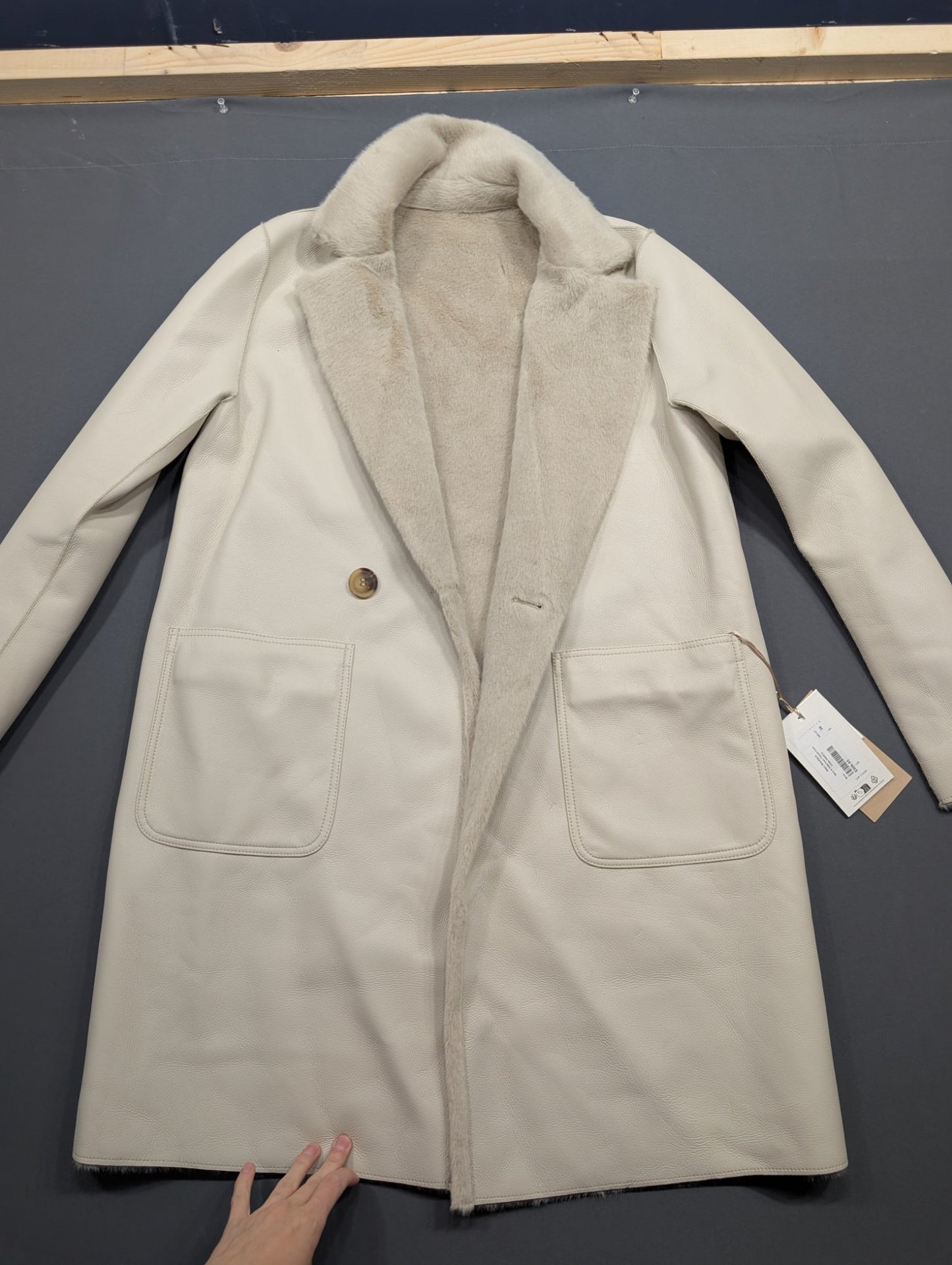 Rino & Pelle Ivon Trench Coat Birch Size 38 Faux Leather Fur