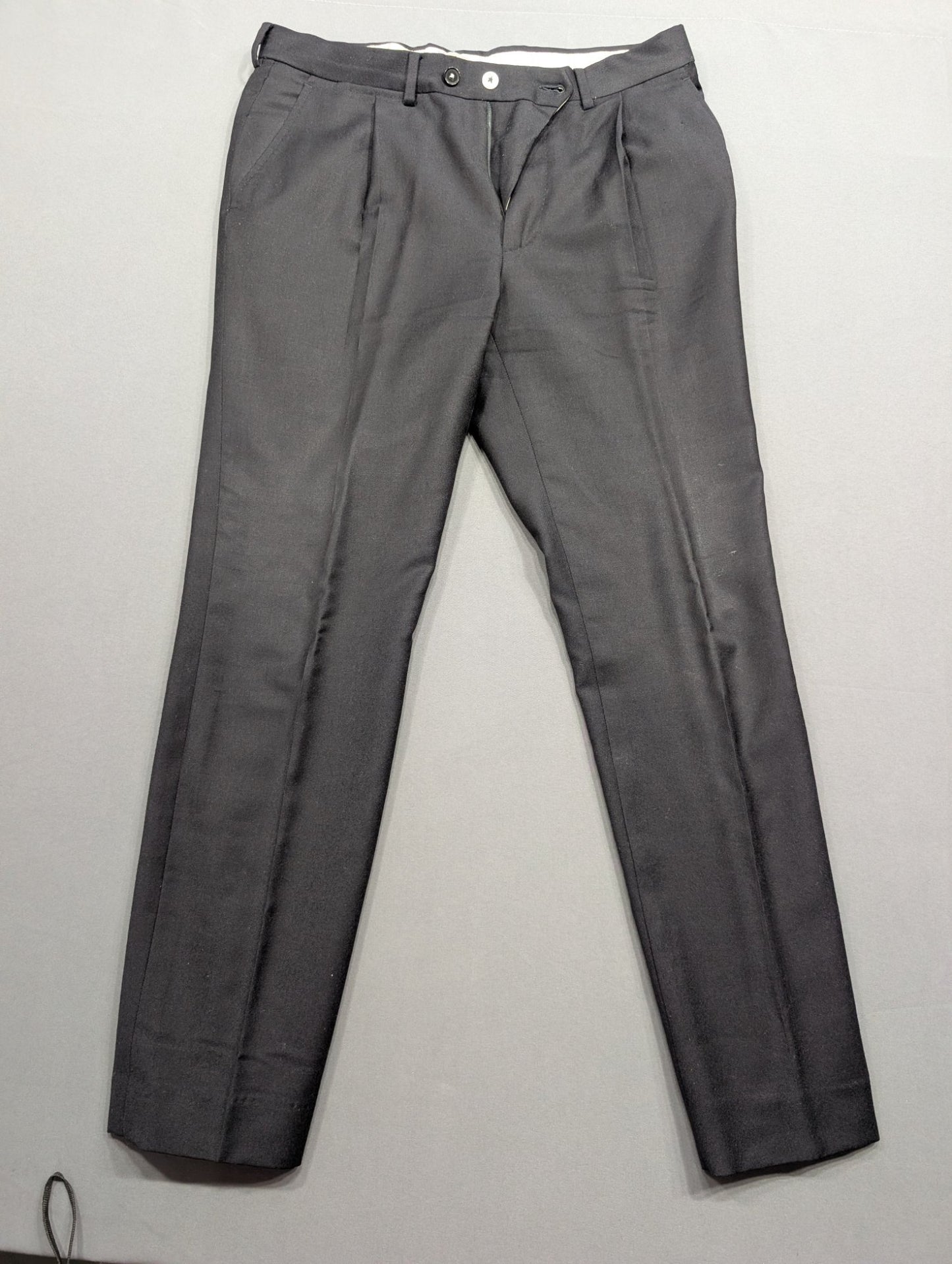 Italian Wool Dress Trousers 46C Dark Charcoal Pleated Suit Pants