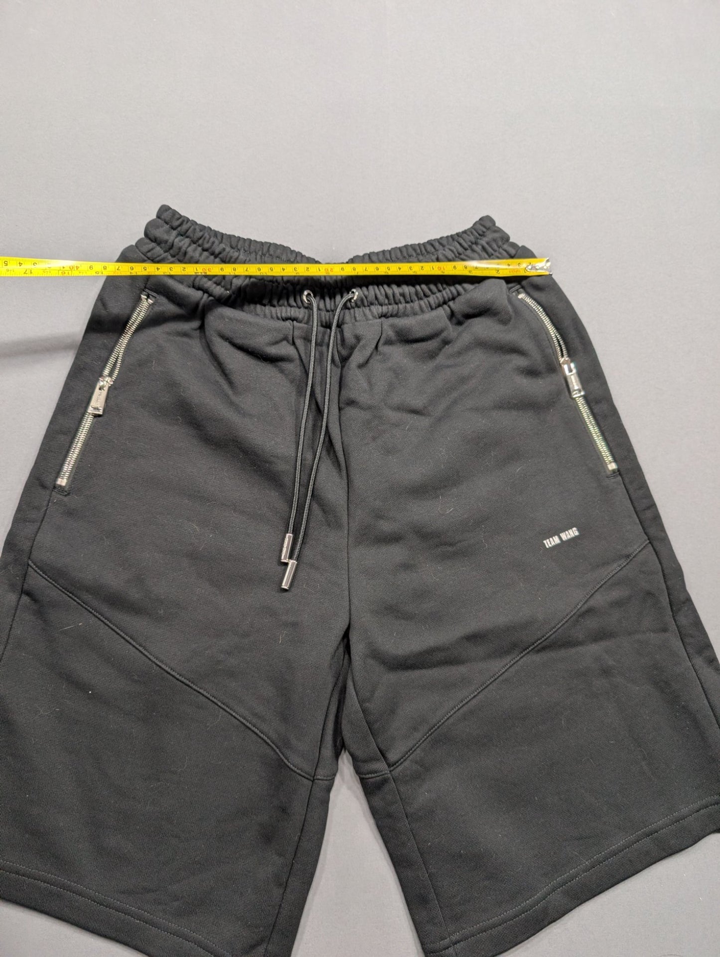 Team Wang Design Black Sweat Shorts Zip Pockets Size 0 S