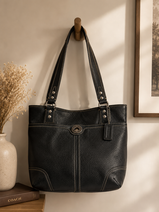 Coach Black Leather Shoulder Tote Bag