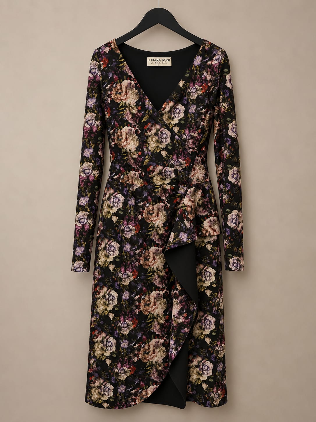 Chiara Boni black floral long sleeve dress