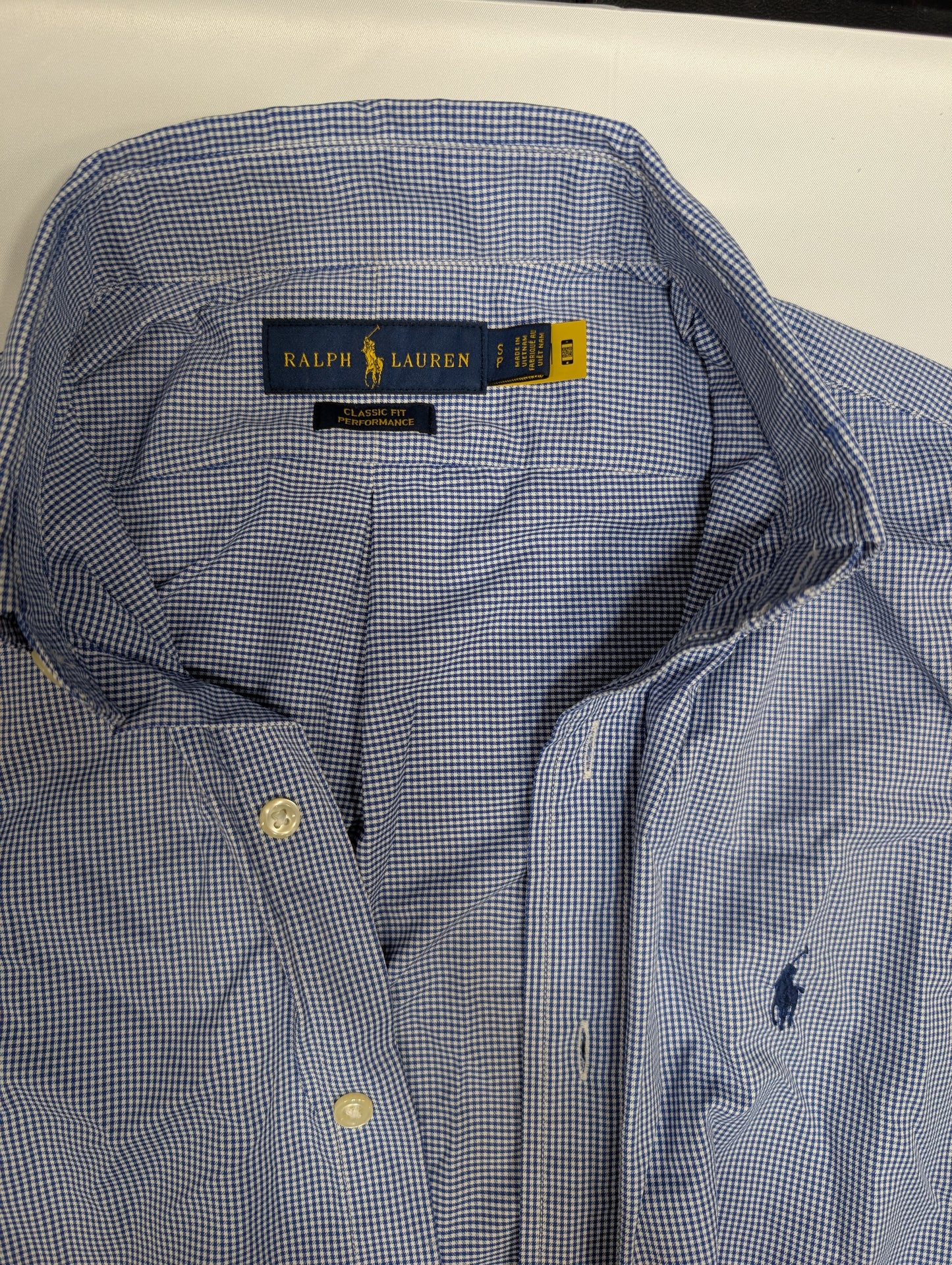 Ralph Lauren Classic Fit Performance Shirt, Blue Gingham, Like New