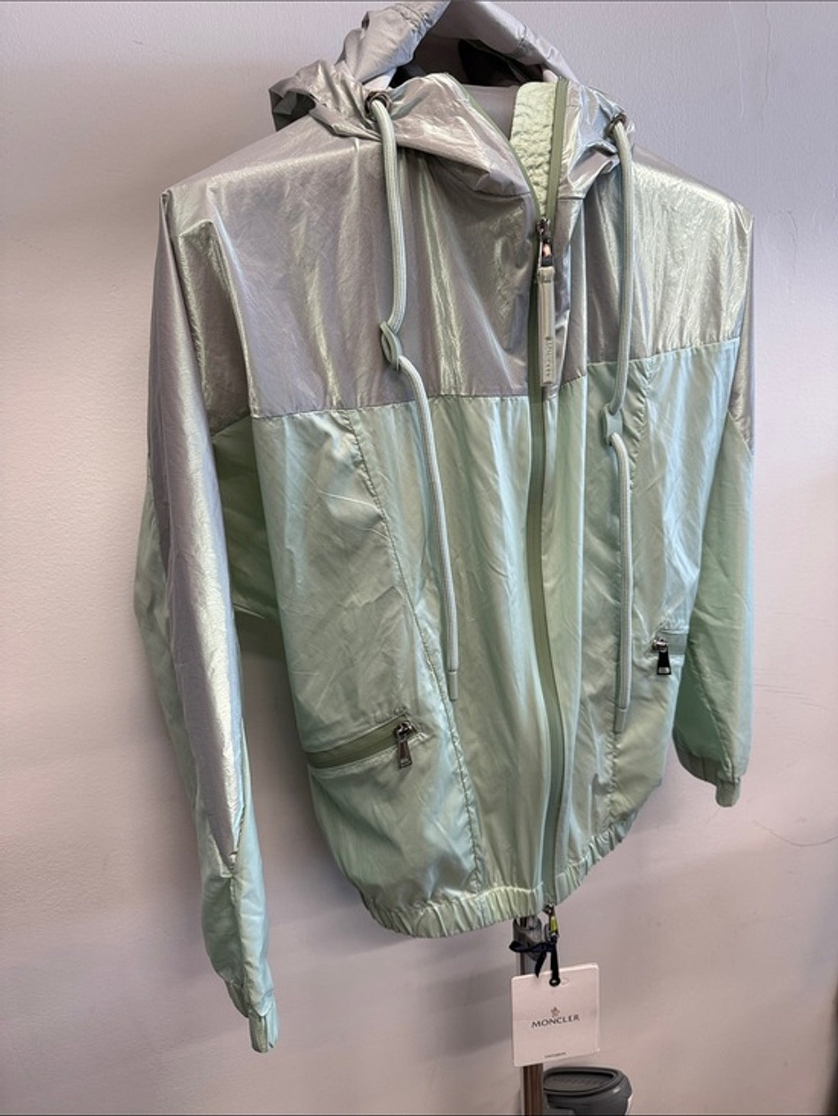 Moncler Iridescent Mint and Silver Hooded Windbreaker
