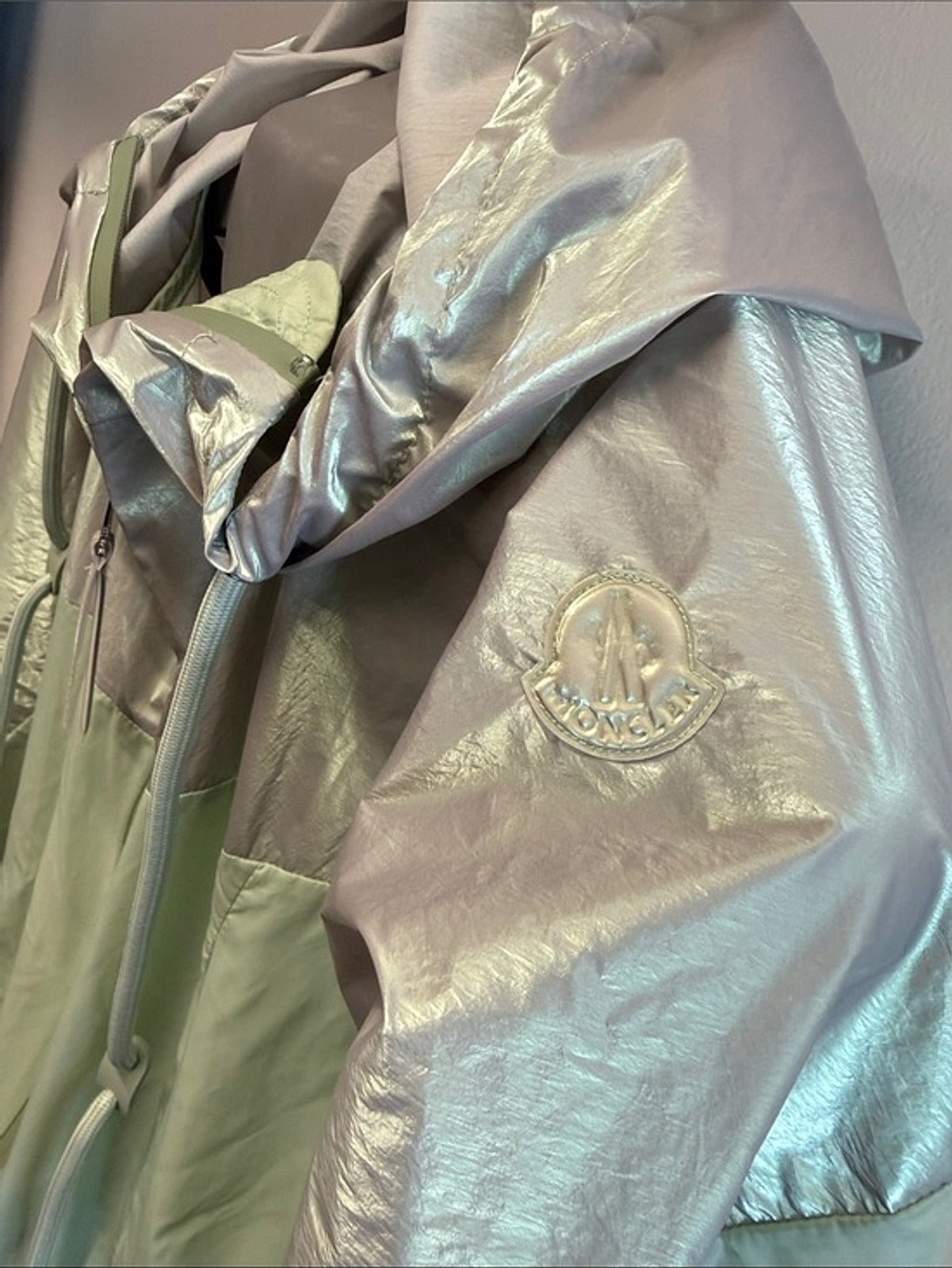 Moncler Iridescent Mint and Silver Hooded Windbreaker