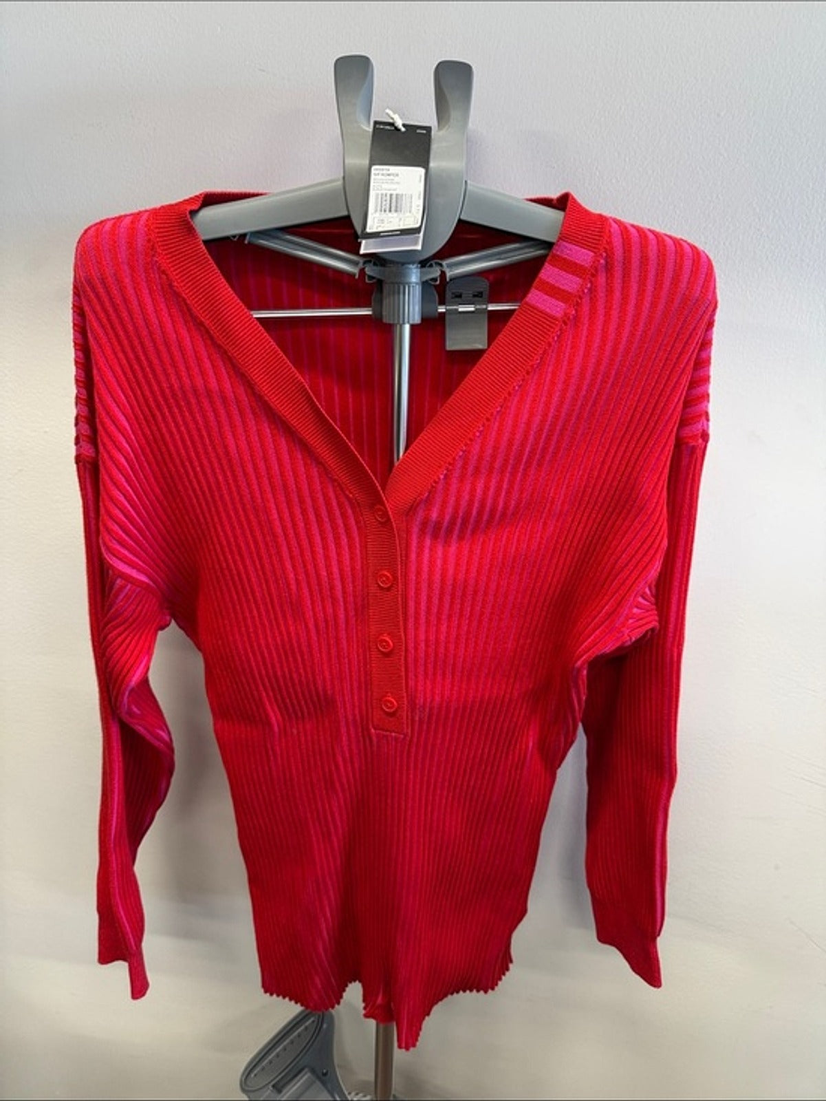 Ribbed V-Neck Long Sleeve Ivy Park x Adidas Top in Bright Red
