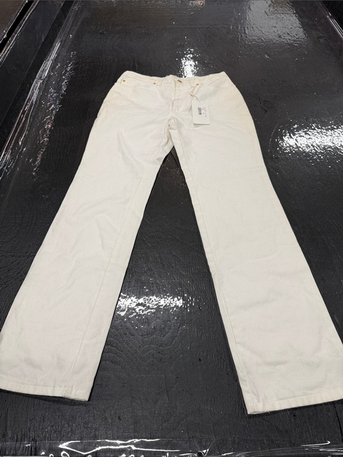 MCM Cream High-Rise Jeans with Gold Accents