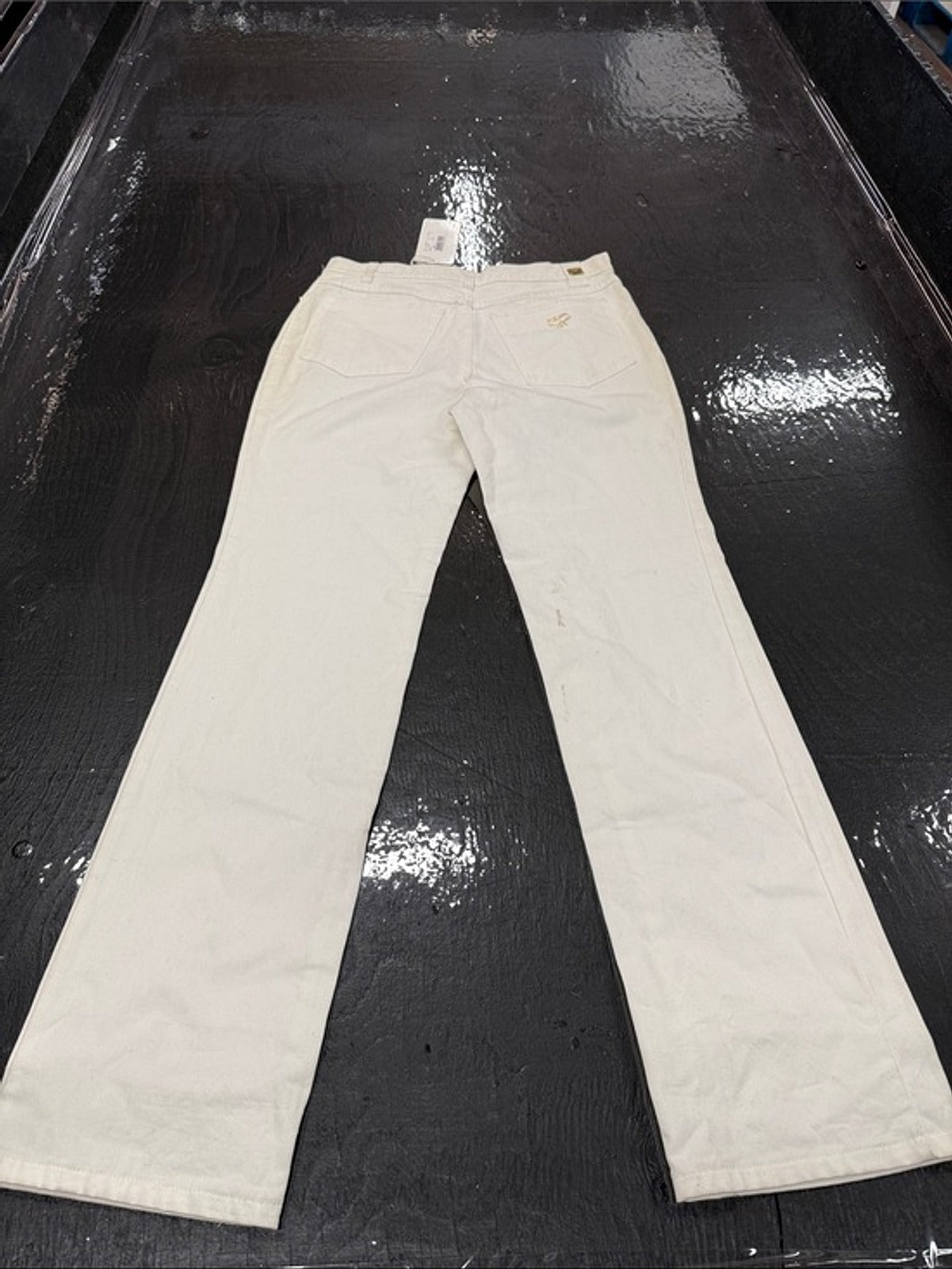 MCM Cream High-Rise Jeans with Gold Accents