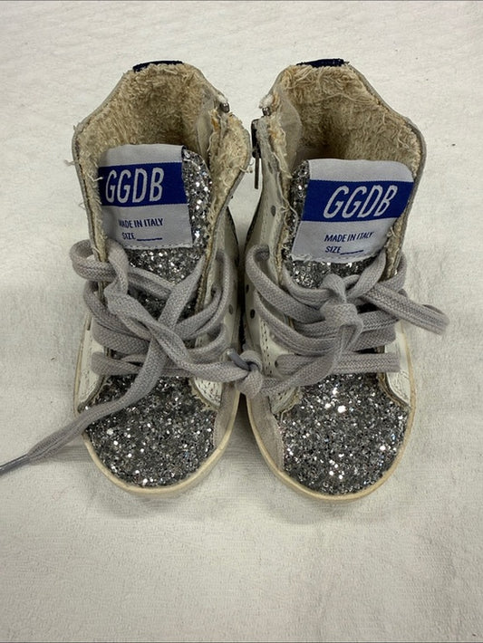 Golden Goose Kids High-Top Sneakers White with Silver Glitter Toe