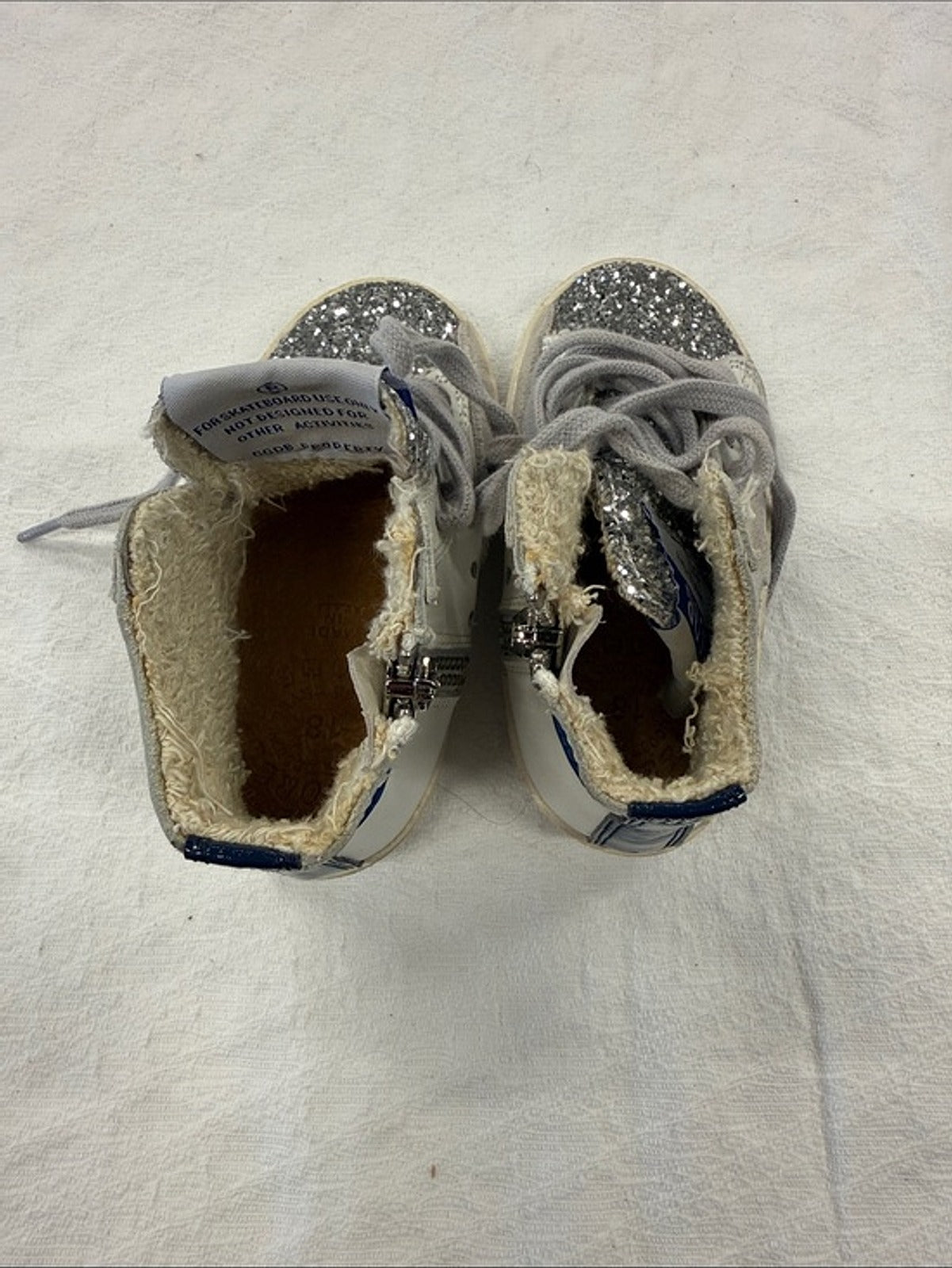 Golden Goose Kids High-Top Sneakers White with Silver Glitter Toe