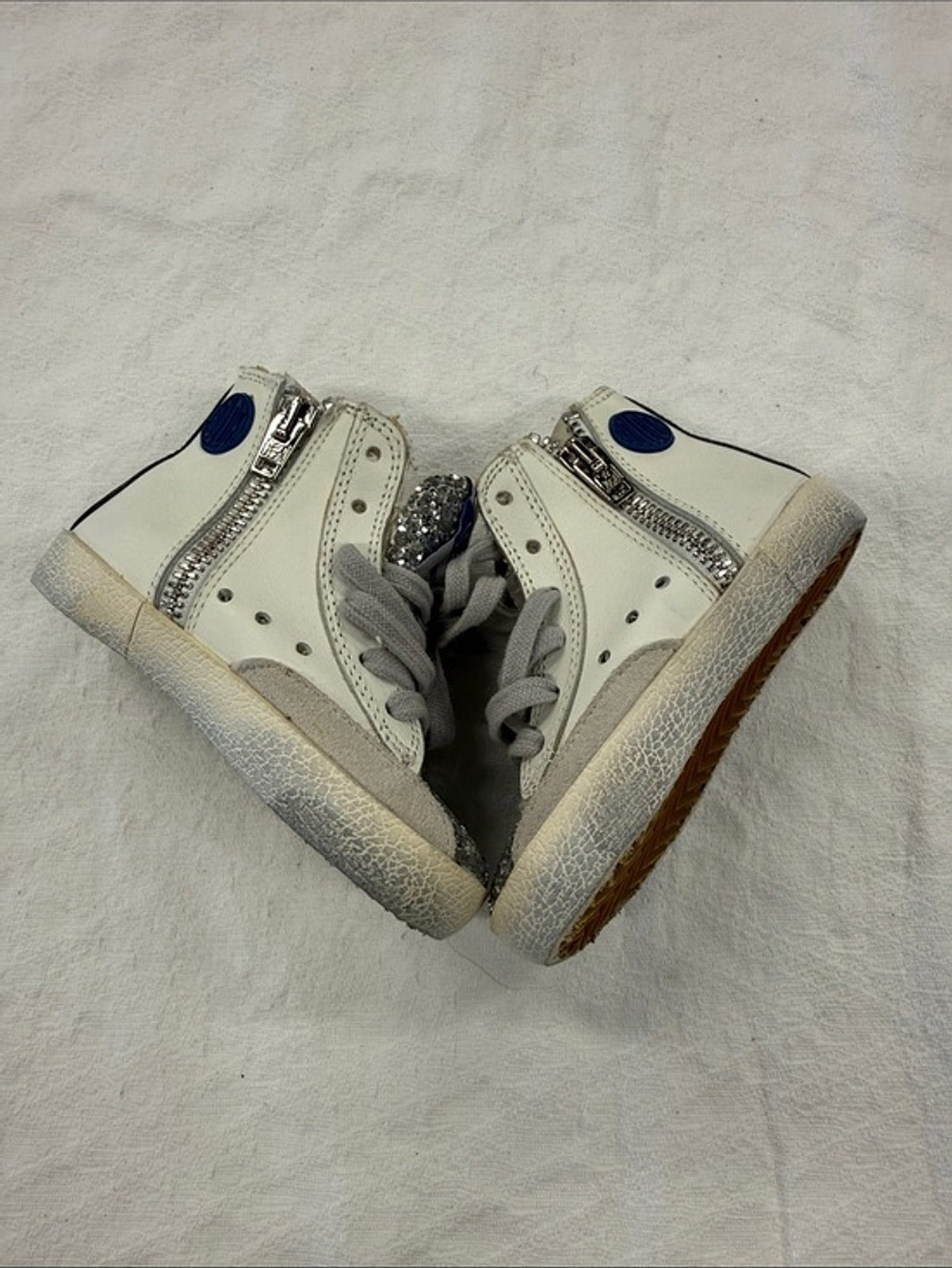 Golden Goose Kids High-Top Sneakers White with Silver Glitter Toe