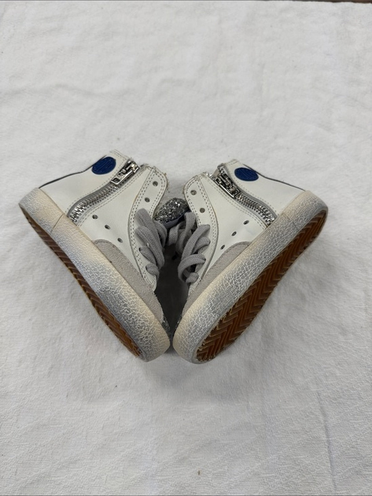Golden Goose Kids High-Top Sneakers White with Silver Glitter Toe