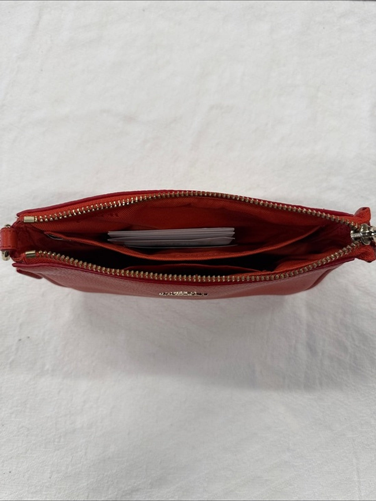 Coach Red Pebbled Leather Zip Wristlet with Gold Hardware