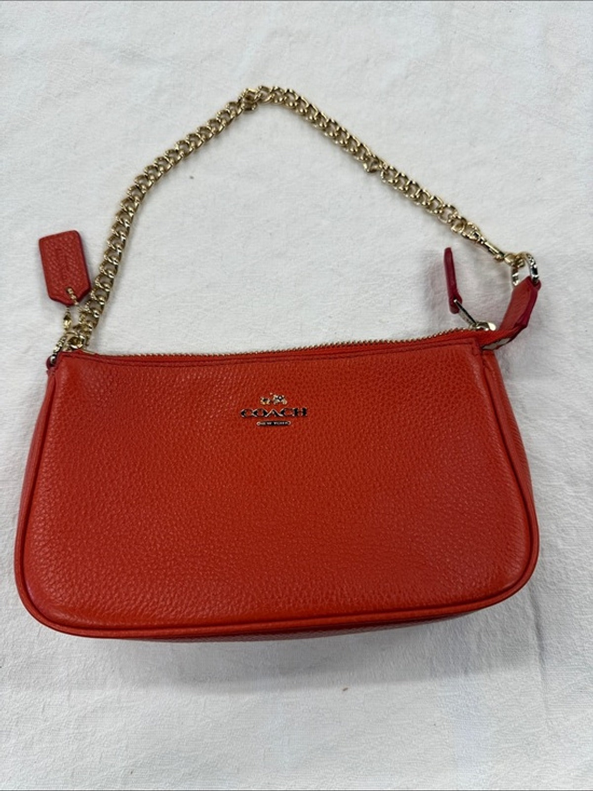 Coach Red Pebbled Leather Zip Wristlet with Gold Hardware