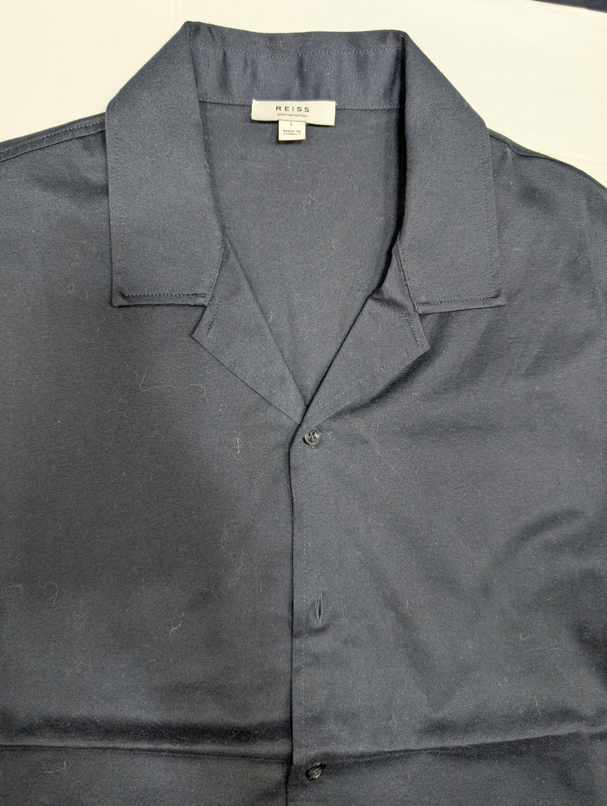 Reiss Men's Navy Short Sleeve Button-Up Shirt (L)