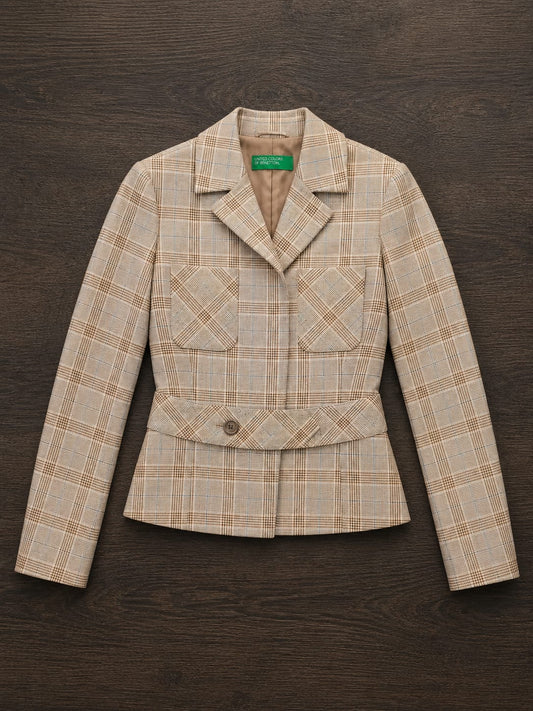 United Colors of Benetton Plaid Belted Blazer – Size 38, Like New