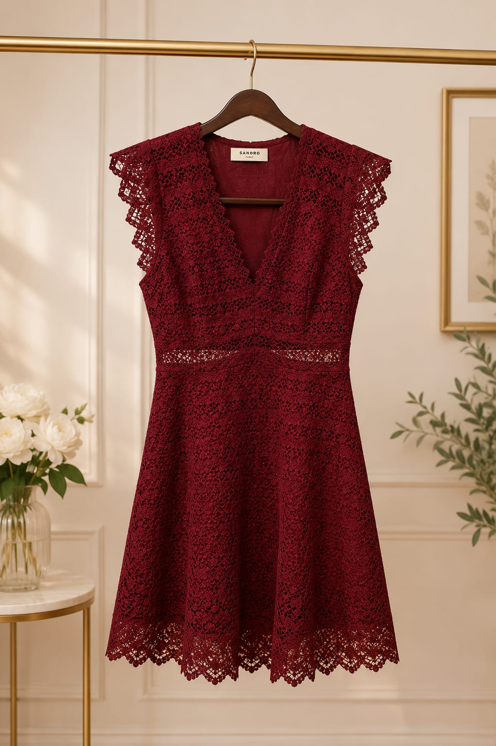 Sandro Paris Burgundy Lace Dress
