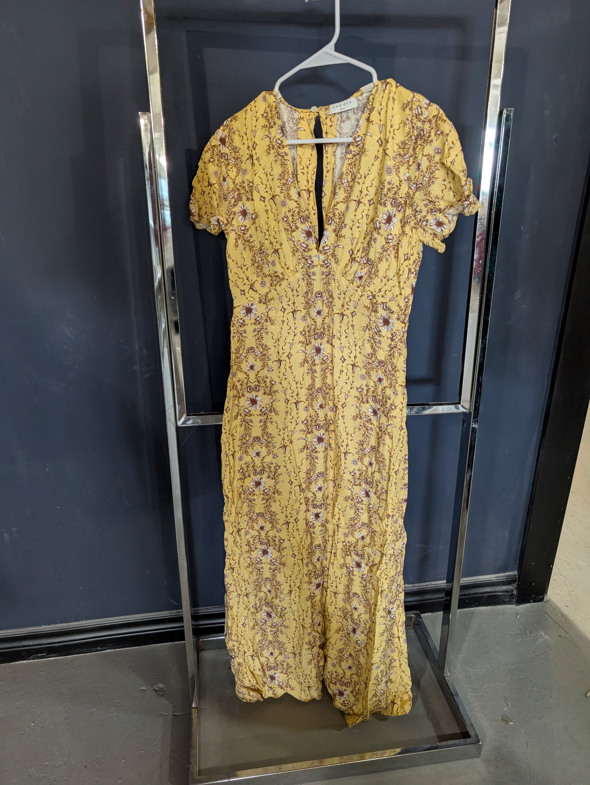Sandro Paris Yellow Floral Midi Dress