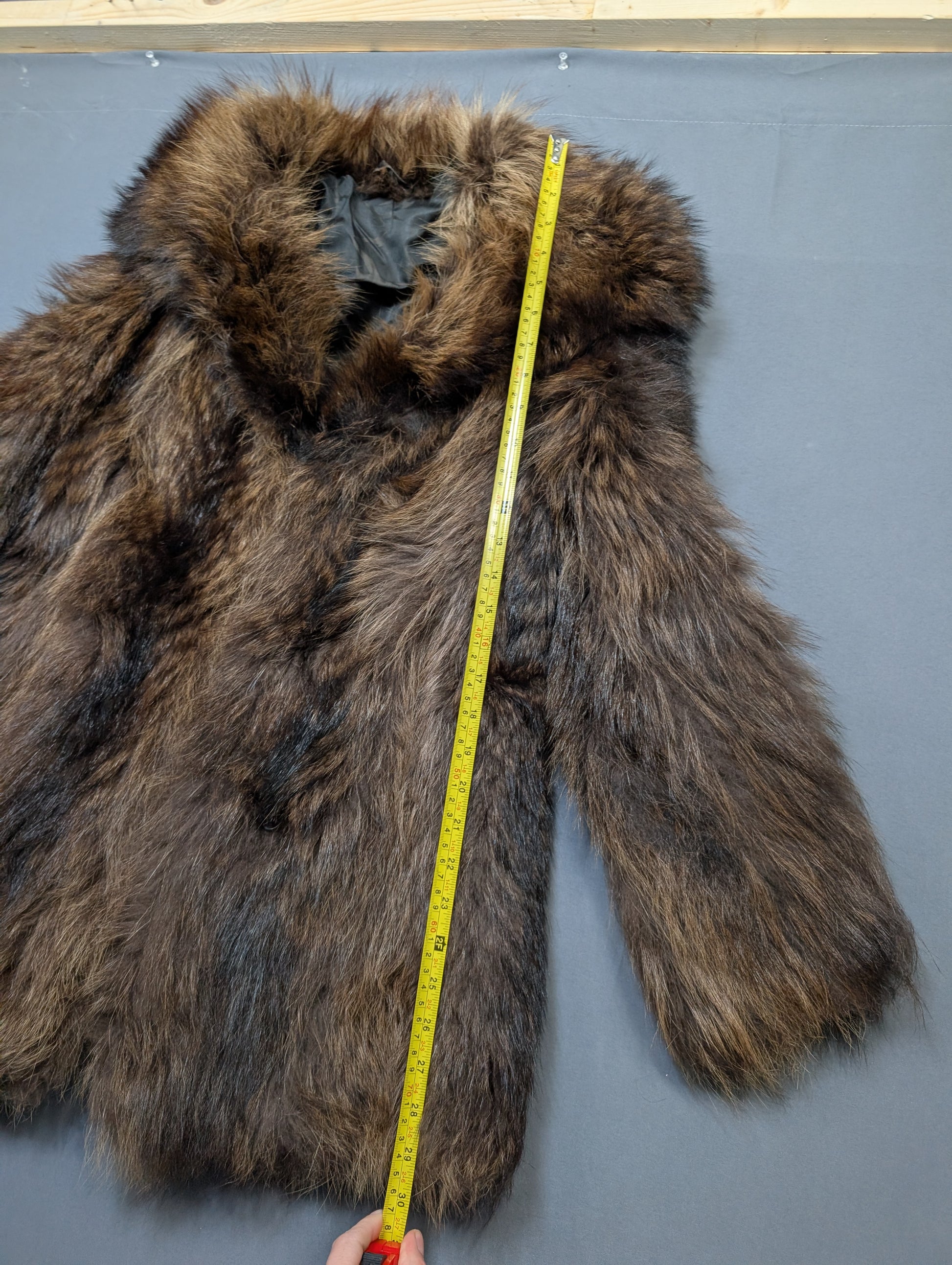 Brown faux fur coat with hood, like new