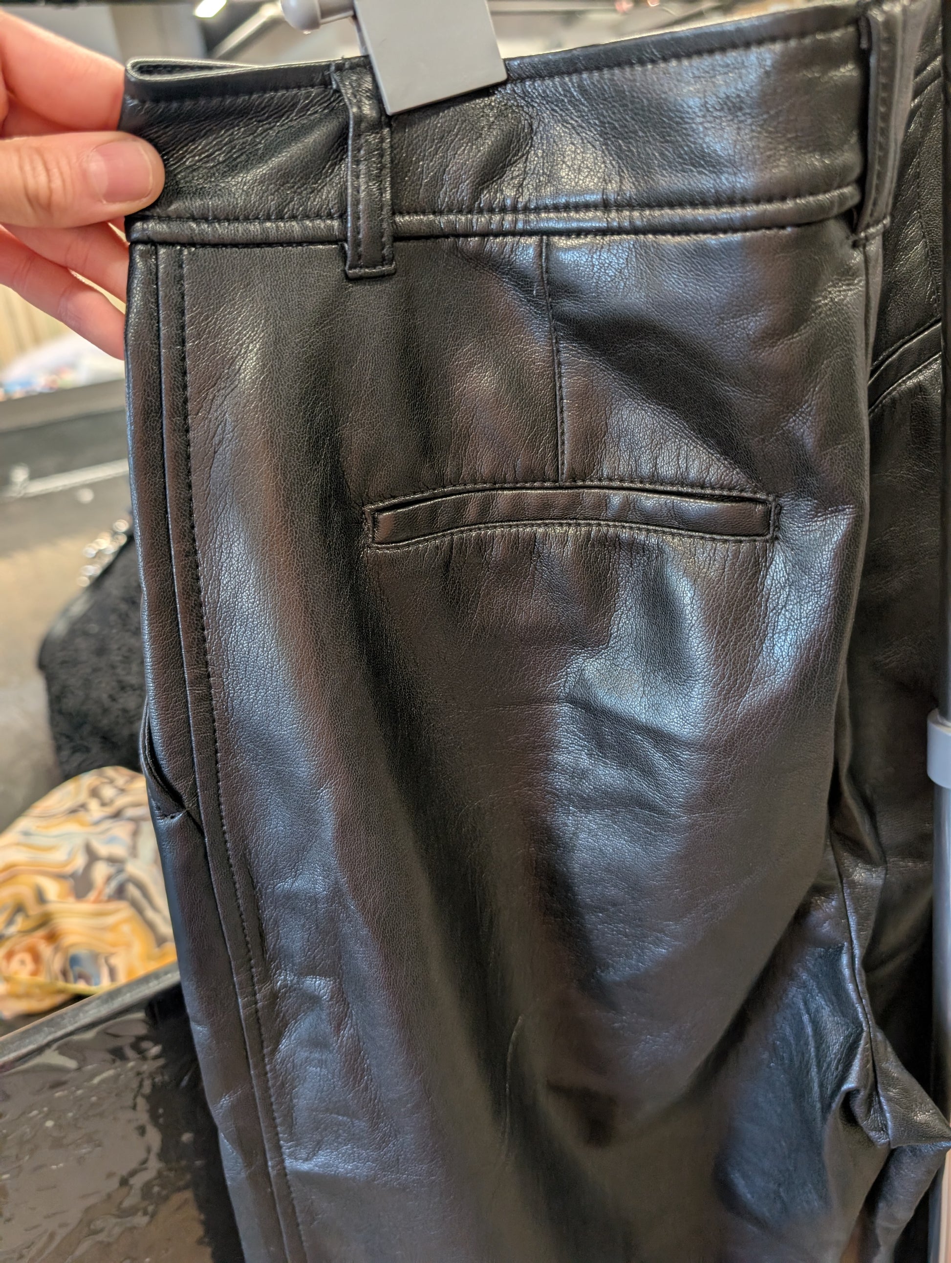 Babaton Black Faux Leather Wide Leg Pants - Size 8