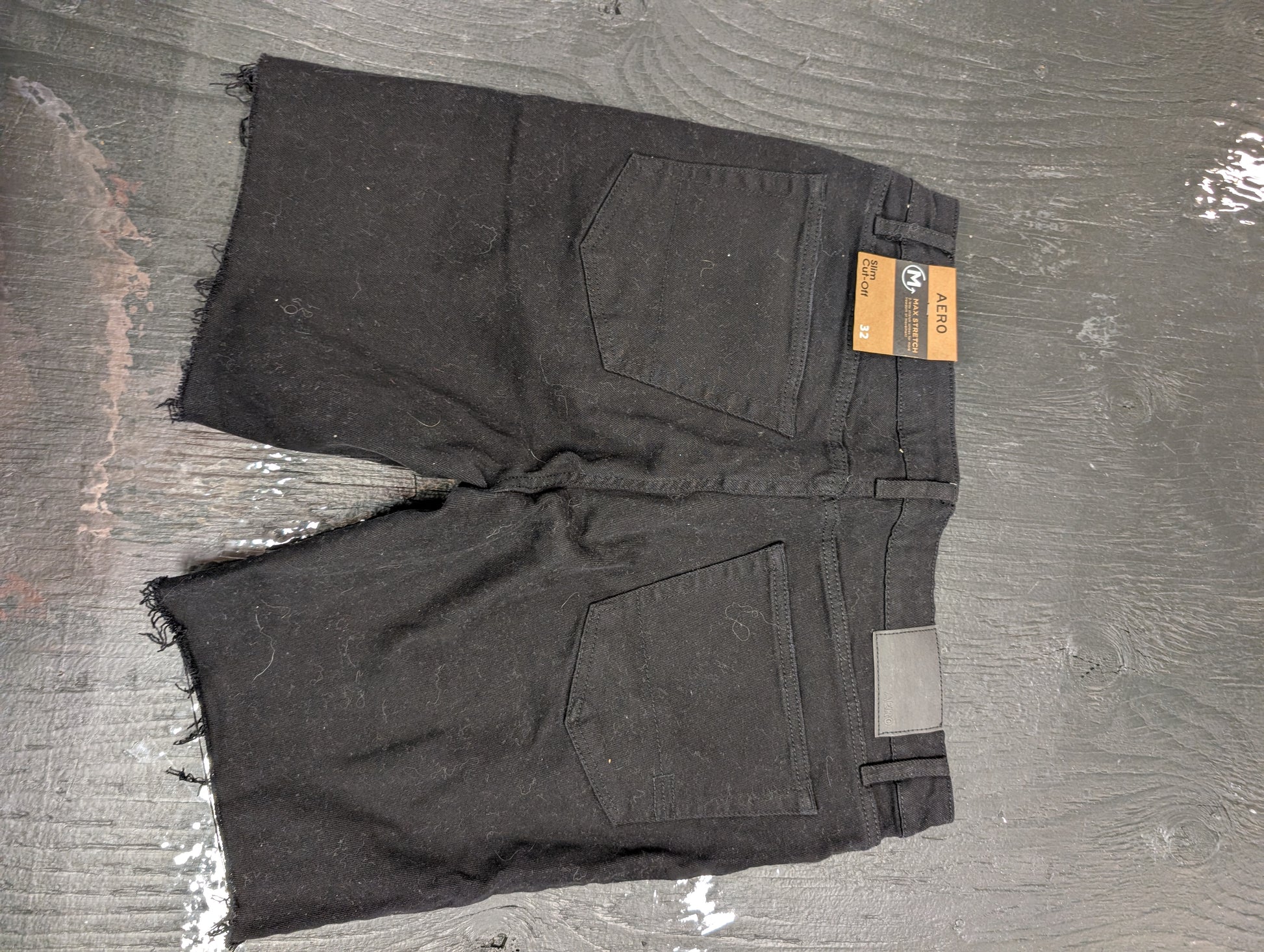 Aero Black Distressed Denim Shorts, Size 34, Like New