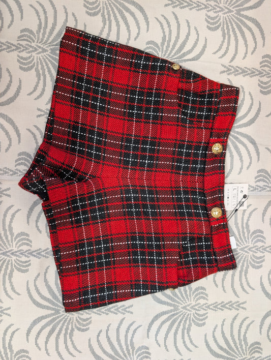 Zara Red Plaid High-Waist Shorts, Size L, With Tags