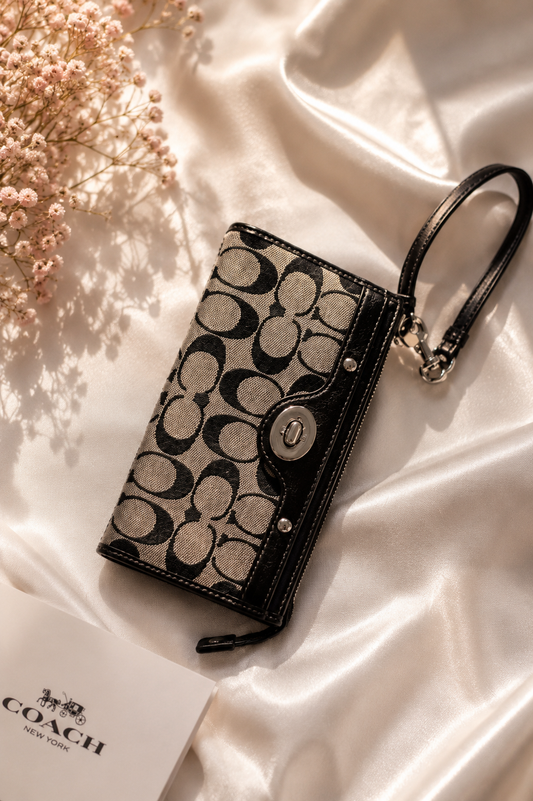 Coach Signature Canvas and Leather Wristlet Wallet