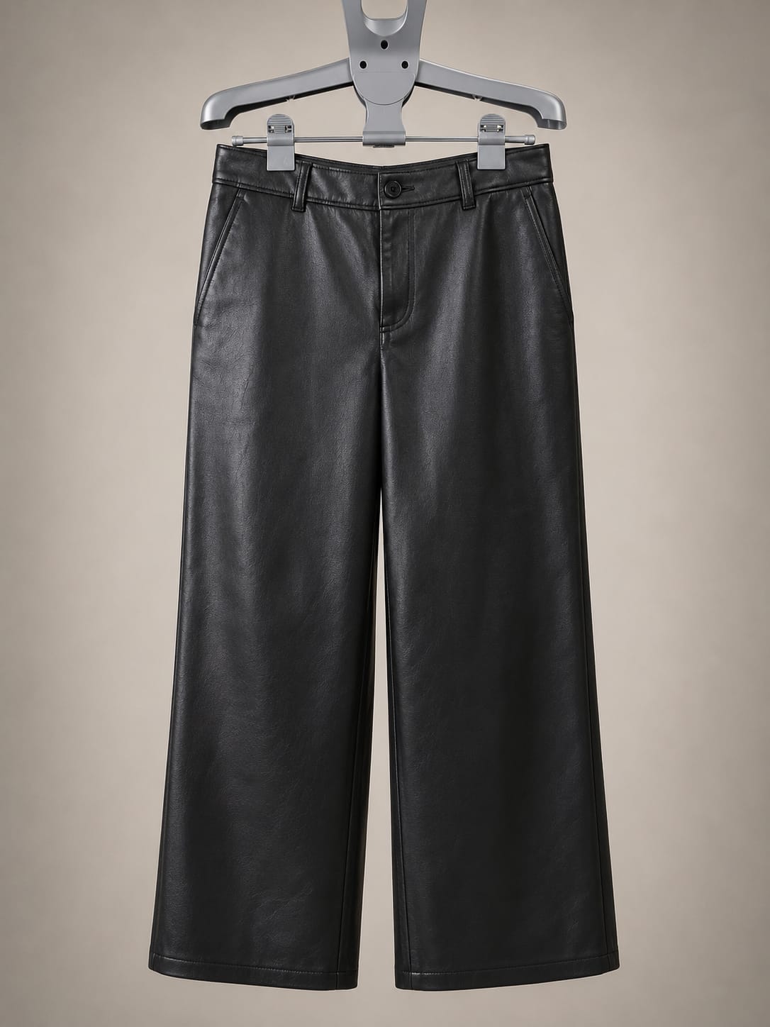 Babaton Black Faux Leather Wide Leg Pants - Size 8