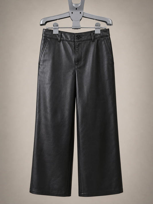 Babaton Black Faux Leather Wide Leg Pants - Size 8