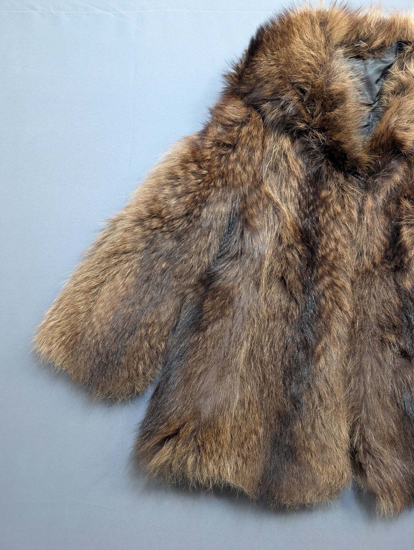 Brown faux fur coat with hood, like new