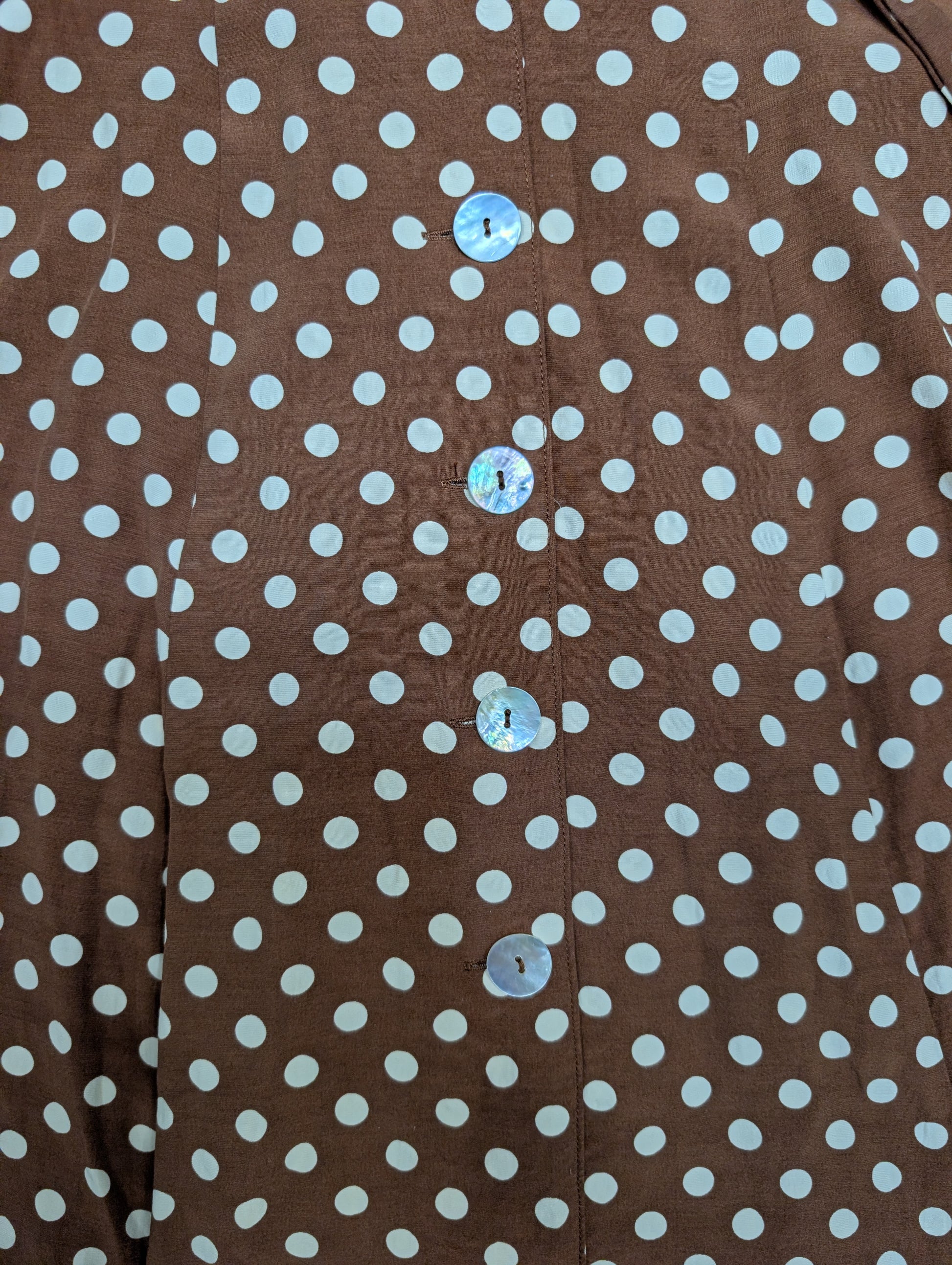 LPA XS Brown Polka Dot Button Front Midi Dress with Tie Waist
