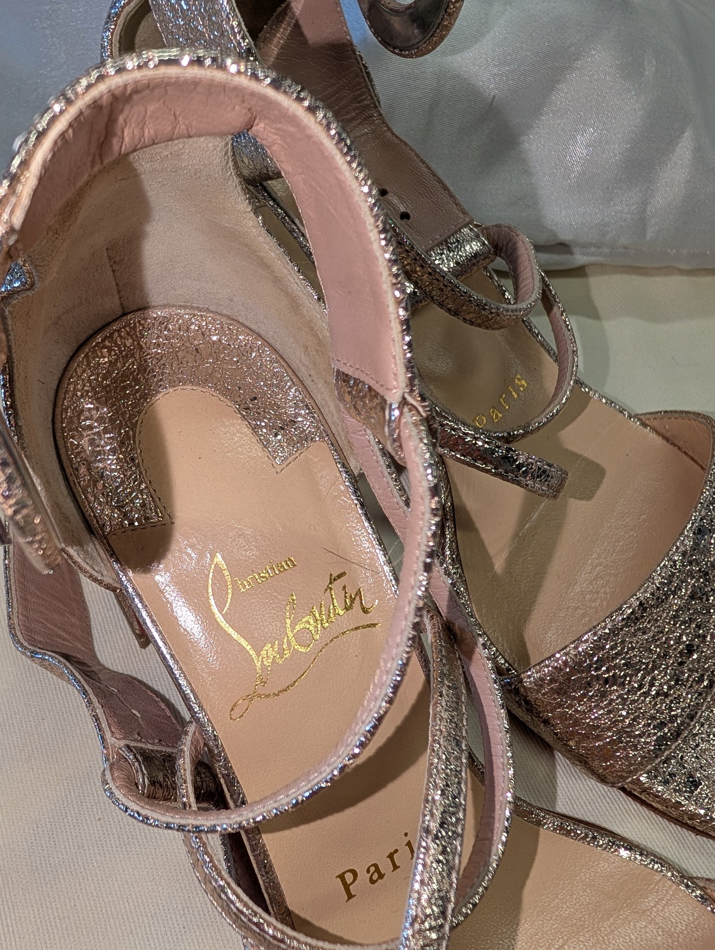 Christian Louboutin gold glitter block heel sandals