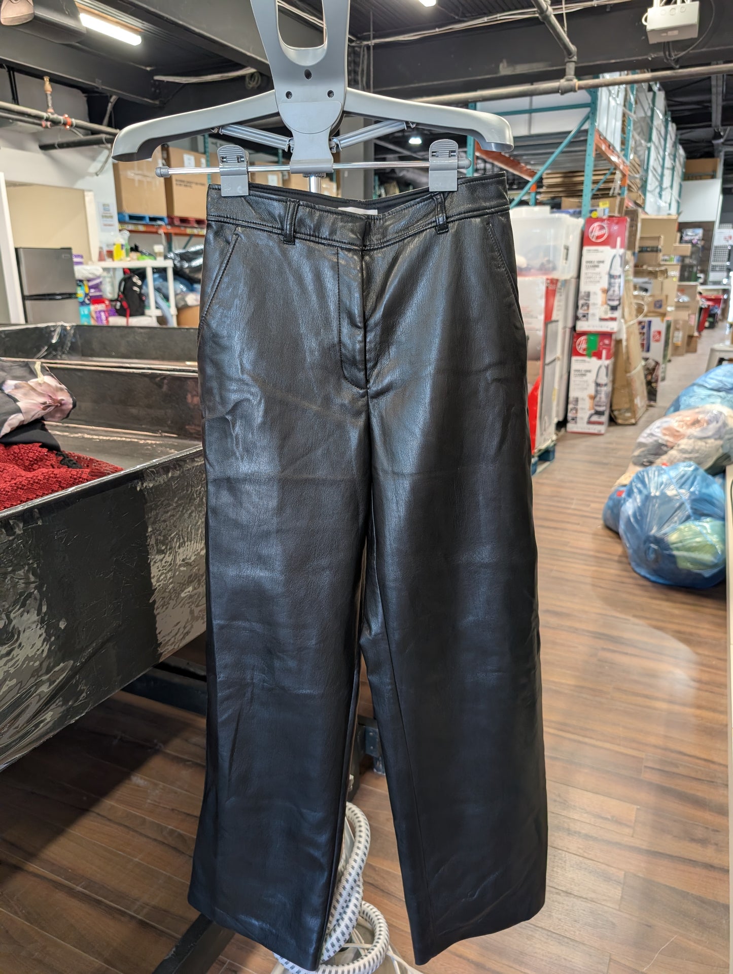 Babaton Black Faux Leather Wide Leg Pants - Size 8