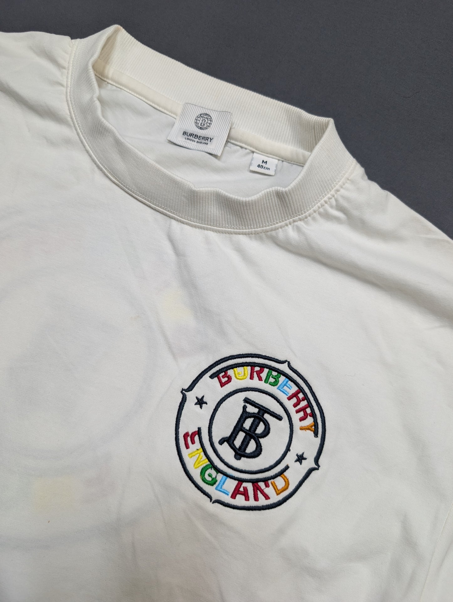 Burberry England Logo T-Shirt, White, Size M