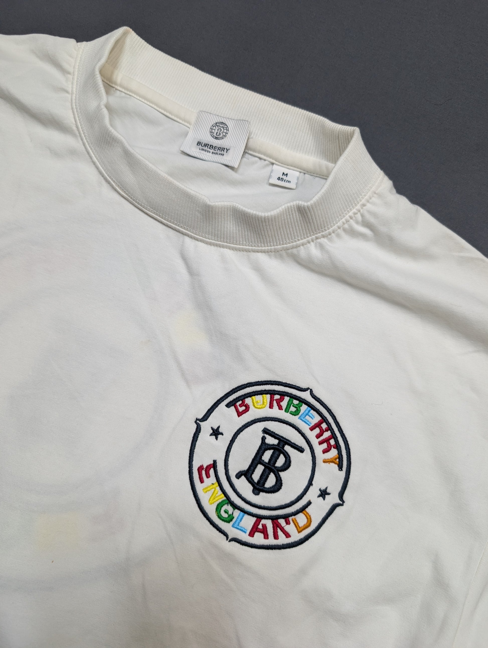 Burberry England Logo T-Shirt, White, Size M