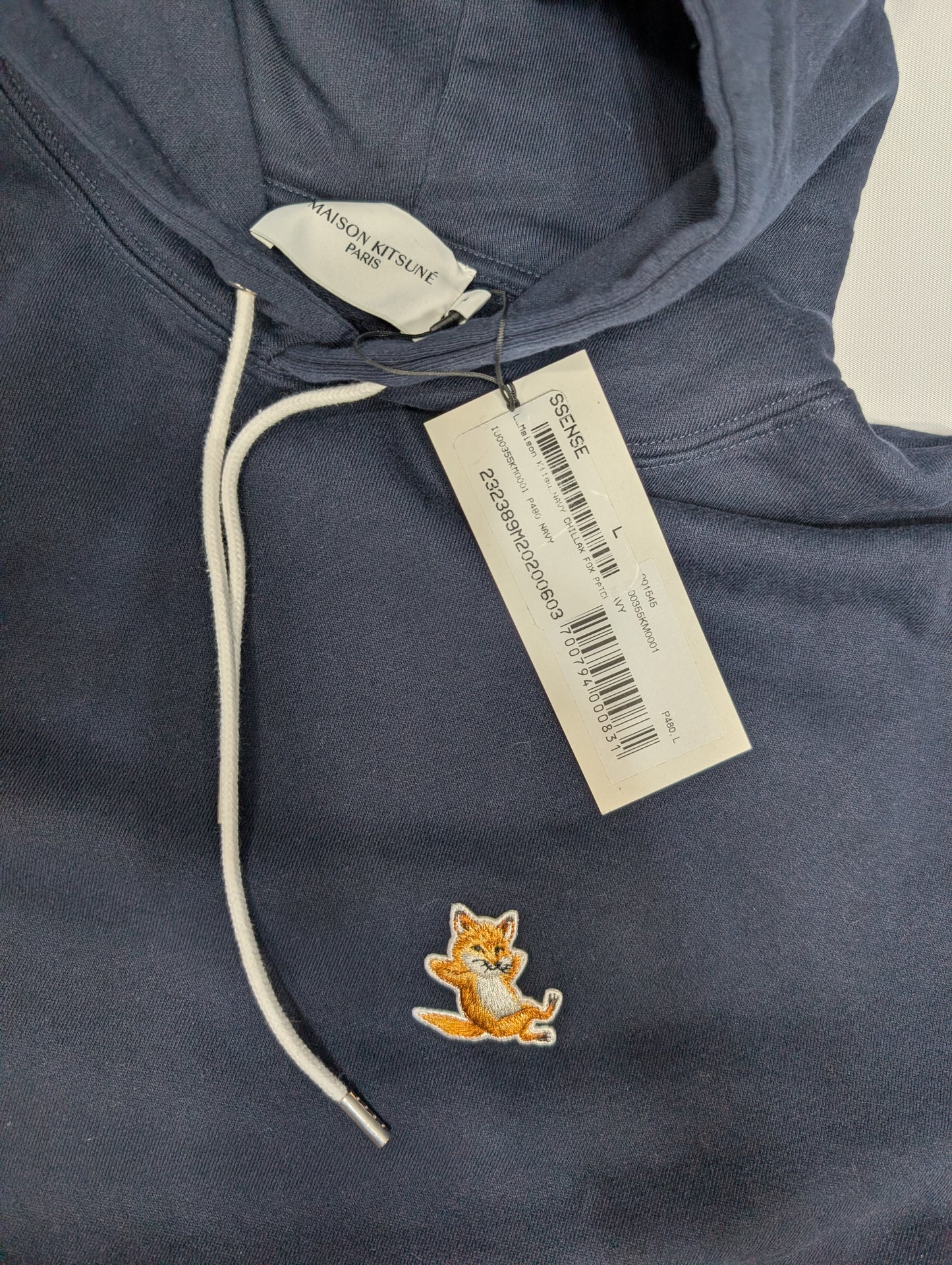 Maison Kitsuné Paris navy blue hoodie with fox patch, new with tags