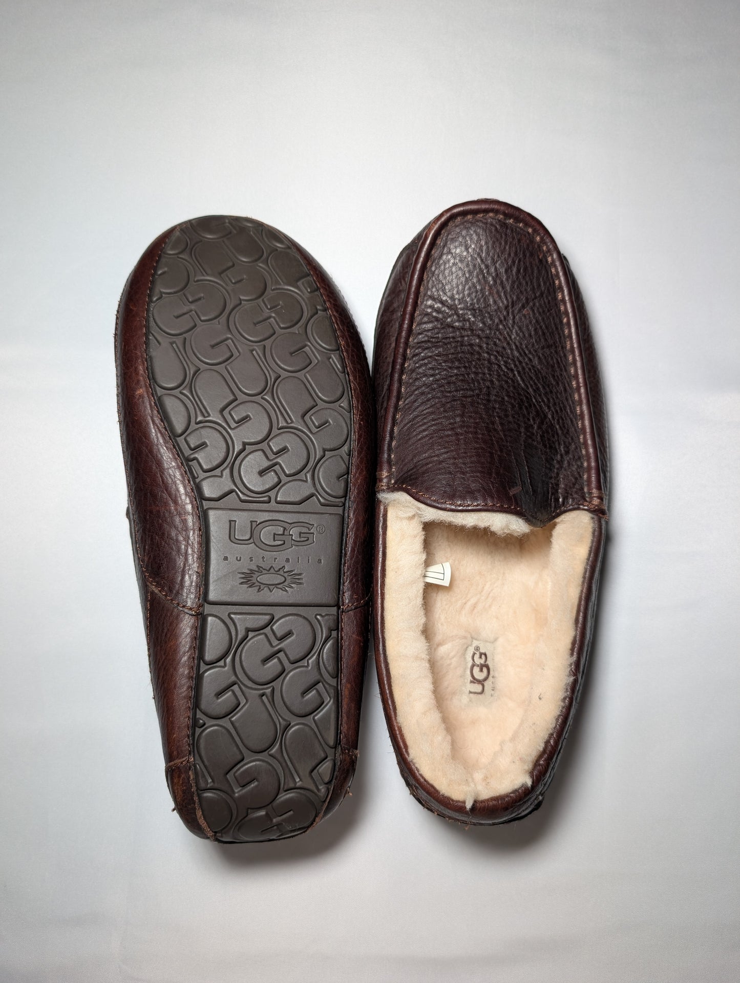 UGG Australia brown leather slippers, men’s size 11, like new