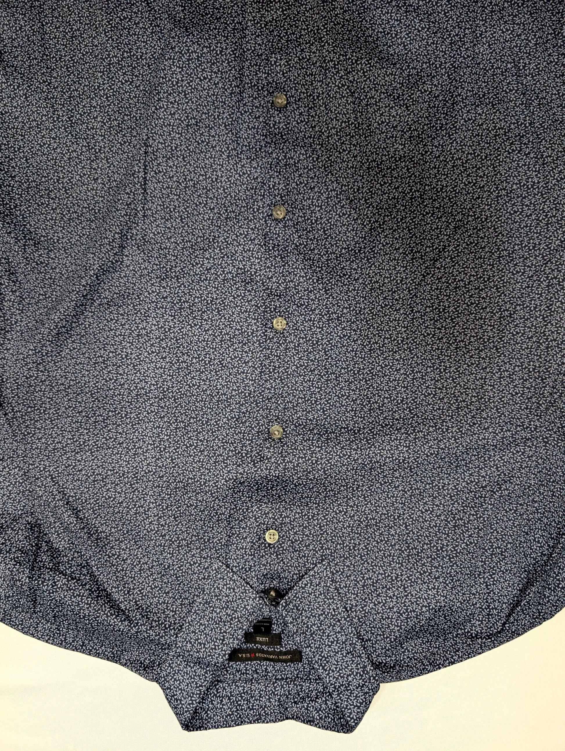 John Varvatos Luxe Navy Short Sleeve Button-Up Shirt, Size L