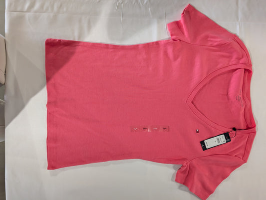 Tommy Hilfiger Pink V-Neck T-Shirt (Size S)